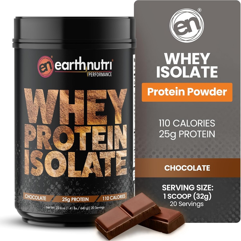 Whey Isolate Protein Powder – Post Workout Recovery Powder for Muscle Recovery & Growth – 25g Protein – Fácilmente Digestible – No Gluten-Free – Chocolate Flavor – 20 Servings (1,41 libras)