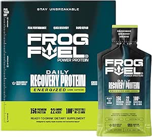 Frog Fuel Power Energized Protein Shot, 15g Protein Nano-Hydrolyzed Grass Fed Collagen, 120mg Caffeine, Fat & Sugar Gratis, 22 Aminoácidos, 0 Carbs, Berry, 1 oz Packets, 24 Pack