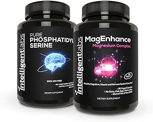 Intelligent Labs 2-in-1 Bundle of MagEnhance Triple Magnesium Complex (Magnesium L-Threonate, Glycinate y Taurate) + Puro Phosphatidylserine 100mg, GMO y Soja-Free, 30-Day Supply Cada uno