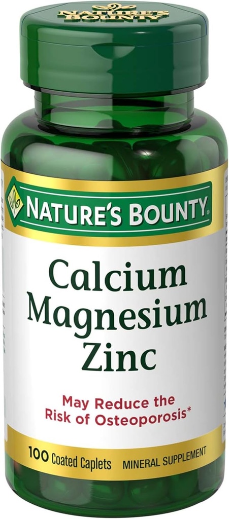Magnesio de calcio y caplets de zinc, Immune & Bone Health, Daily Supplement, 1000mg Calcium, 400mg Magnesium, 600 IU Vitamin D, Gluten Free, 100 caplets