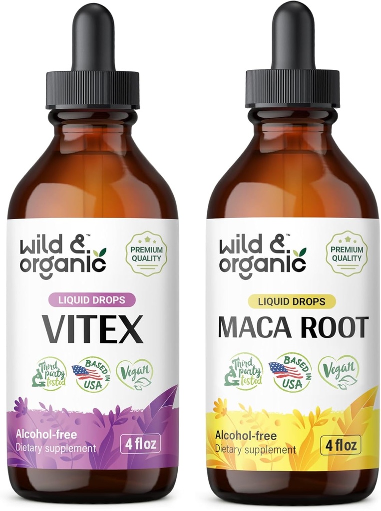 Wild &amp; Organic Vitex Tincture 4 fl oz &amp; Maca Root Tincture 4 fl oz
