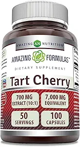 Amazing Formulas Tart Cherry Extract 700 Mg Extract (10:1) Por Serving Capsules Suplemento Silencio Equivalente a 7000 Mg ← Non-GMO TEN Gluten Free ← Made in USA (1 Pack, 100 Count)