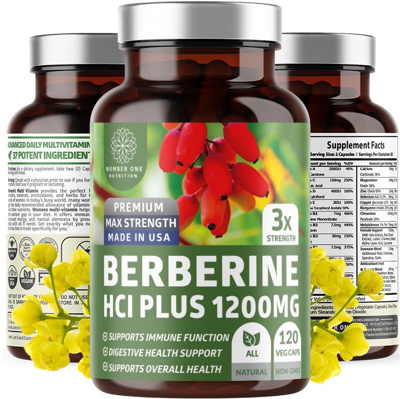 Nutrición N1N Premium Berberine Plus 120 Caps, 1200mg, Suplemento Natural Apoya Anti-Aging, Salud Celular, Energía y Digestión