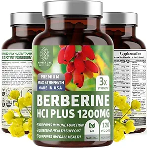Nutrición N1N Premium Berberine Plus 120 Caps, 1200mg, Suplemento Natural Apoya Anti-Aging, Salud Celular, Energía y Digestión