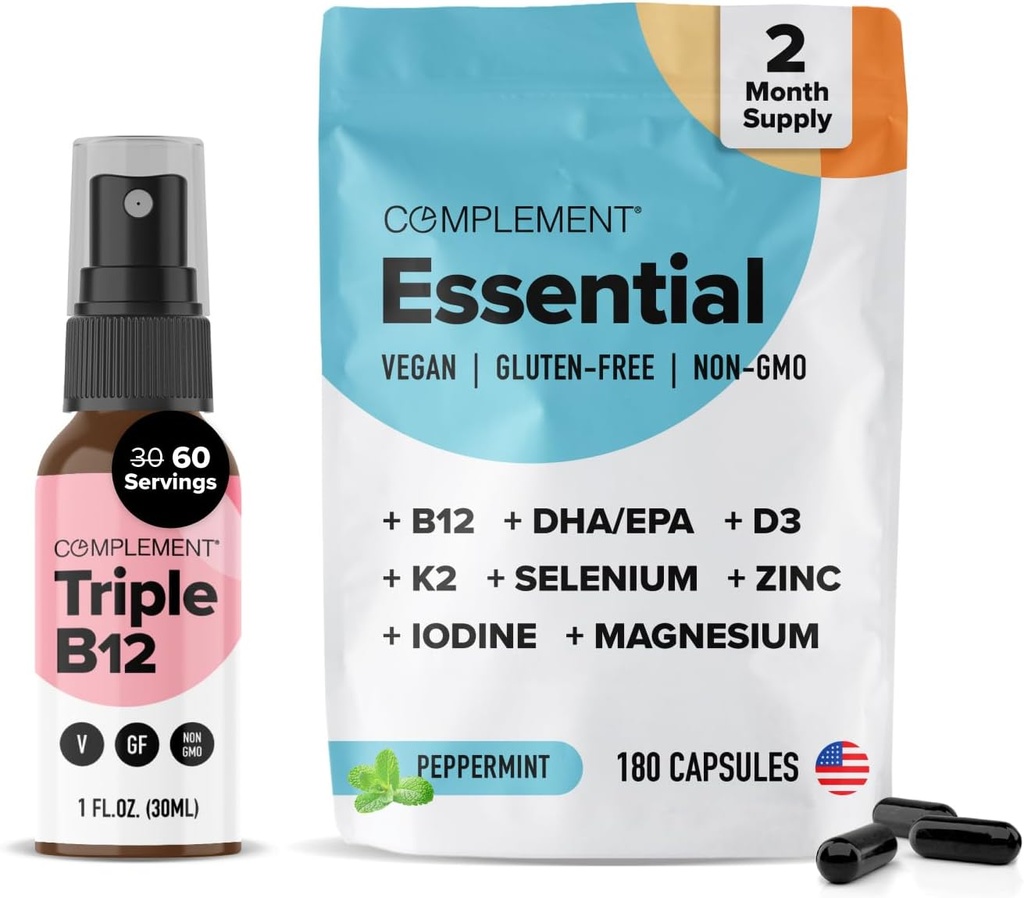Complement Essential Vegan Multivitamin & Triple B12 Spray Bundle – Soporte integral de nutrición para las dietas basadas en plantas