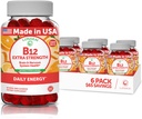 Vitamina B12 Gummies para adultos - Tastiest Proprietary Formula - 3000mcg Methyl B-12 High Absorption Energy Gummies - No GMO Vegan Vit B12 - Chewable B 12 para el soporte energético y la salud de los huesos - 6 Pack