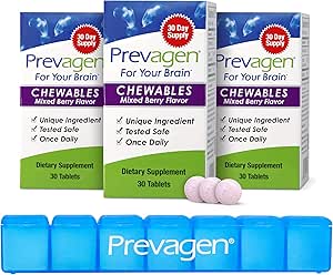 Prevagen Regular Strength Mixed Berry Chewables - 90 Tabletas (3 Mes de Suministro) Silencio Formulado para Su Cerebro ← 10 mg de Apoaequorin Plus Vitamina D3 con 7-Day Pill Minder