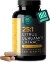 Citrus Bergamot Extracto 1000mg Capsules — Natural 25:1 Citrus Bérgamo Suplemento con 50% Polyphenols Extracto y Black Pepper — Natural Formula Vegan y Non-GMO — 180 cápsulas