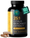 Citrus Bergamot Extracto 1000mg Capsules — Natural 25:1 Citrus Bérgamo Suplemento con 50% Polyphenols Extracto y Black Pepper — Natural Formula Vegan y Non-GMO — 180 cápsulas