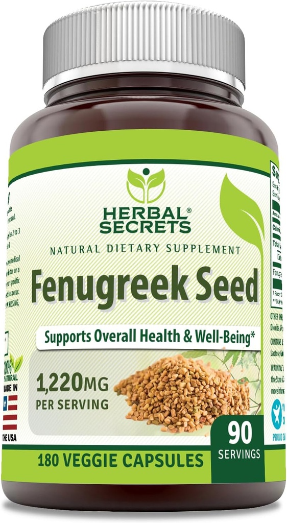 Herbal Secrets Fenugreek Seed 1,220 Mg Suplemento Silencio 180 Veggie Capsules ← No-GMO Silencio Gluten Free ← Made in USA