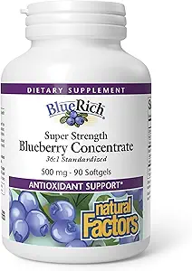 BlueRich por Factores Naturales, Concentrado de Blueberry Super Strength, Apoyo Antioxidante para la buena salud general, 90 Softgels
