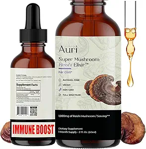 Auri Reishi Super Mushroom Elixir - Immune Booster y Stress Support Suplemento de Achieve sueño más profundo - Reishi Tincture 60ml