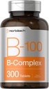 Horbäach Vitamina B-100 Complejo TENIDO 100% del Valor Diario TEN 300 Tablets TEN VÍgetariano, No GMO, y Gluten Suplemento Gratis
