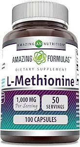 Amazing Formulas L-Methionine Supplement TEN 1000 Mg per Serving ANTE 100 Capsules ← No-GMO TEN Gluten-Free TEN Made in USA