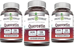 Amazing Formulas Quercetin 500mg Veggie Capsules Suplemento ← Non-GMO TENIDO Gluten Free ← Apoya la salud general y el bienestar (120 Conde TEN 3 Pack)