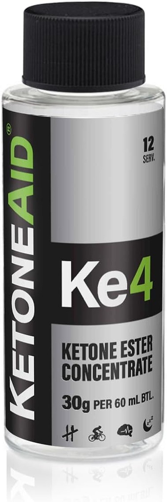 KetoneAid Ke4 Ketone Ester Concentrate  Not a Ketone Salt, No Sugar, No Caffeine ← Exogenous D-BHB Ester ← 12 Serving Per Bottle (1 Count)
