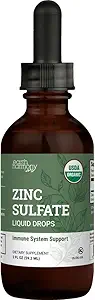 Sulfato de zinc líquido orgánico - Suplementos puros de zinc para la salud de la piel, la función del sistema inmune y el crecimiento normal de la célula en hombres y mujeres adultos - No GMO, Vegan 7.5mg - 2 Fl Oz