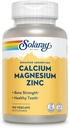 SOLARAY Calcio Magnesio Zinc Suplemento - con Calcio 1000mg, Magnesio 500mg - Hueso Salud, Función Musculo, Salud del Corazón y Soporte Inmunitario - Vegan, 60 Días Garantía, 25 Servimientos, 100 VegCaps