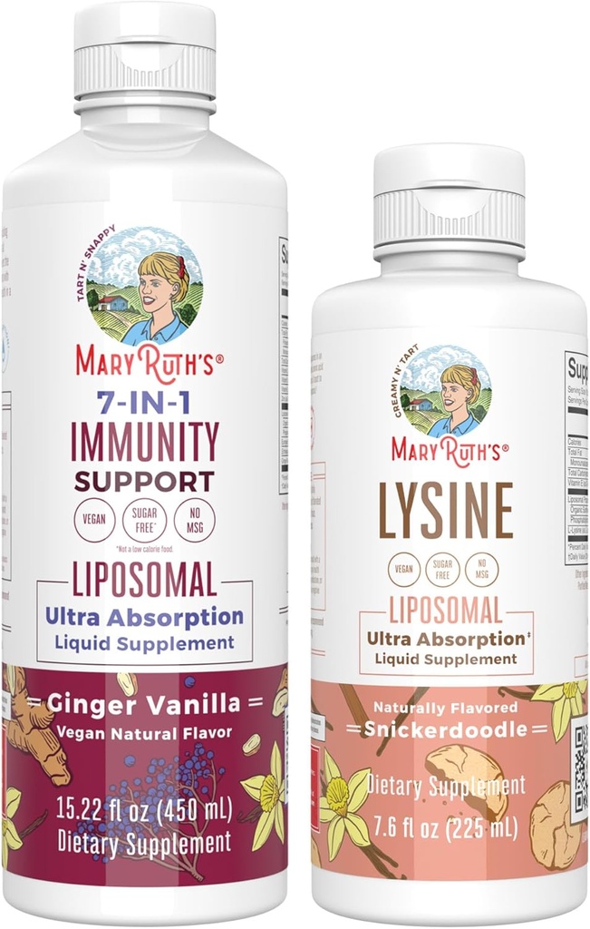MaryRuth Organics Lysine Liposomal (Snickerdoodle) & Immunity (Ginger Vanilla) ← Clean Label Project Verified® TEN Vitamins for Immune Support & Beauty TEN Vegan, Non-GMO, Gluten Free