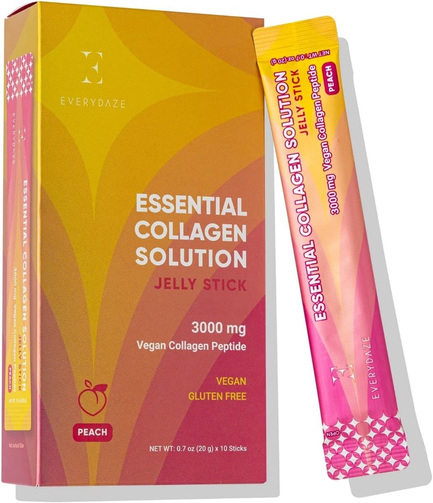 EVERYDAZE Essential Collagen Solution Jelly Stick | Vegan Collagen Peptide | Peach | 10 Packs | Hair, Skin, Nails, Beauty, Bone | Vitamins, Minerals, Antioxidants for Men & Women