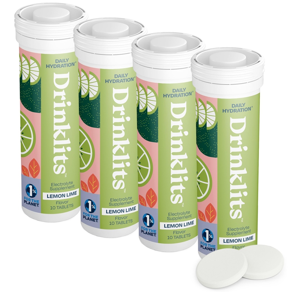 Bebidas Limón-Lime Daily Electrolyte Hydration Tablets (4) Tube Bundle ← Bebida deportiva natural – 0g Sugar – Excelente Sabor ANTE 40 Servings - 10 Tablets Por Tube