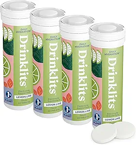 Bebidas Limón-Lime Daily Electrolyte Hydration Tablets (4) Tube Bundle ← Bebida deportiva natural – 0g Sugar – Excelente Sabor ANTE 40 Servings - 10 Tablets Por Tube