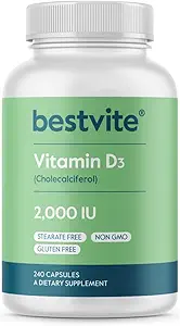 BestVITE Vitamina D 2000 UI (240 cápsulas) - No Stearates - No GMO - Gluten Gratis