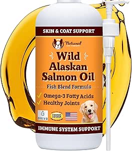 Natural Dog Company Wild Alaskan Salmon Oil Formula with Omega 3, Fish Oil for Dogs Supplement, Skin & Coat Dog Oil, Itchy Relief, Immune Support for Joints & Heart, Food Topper, 16 oz.