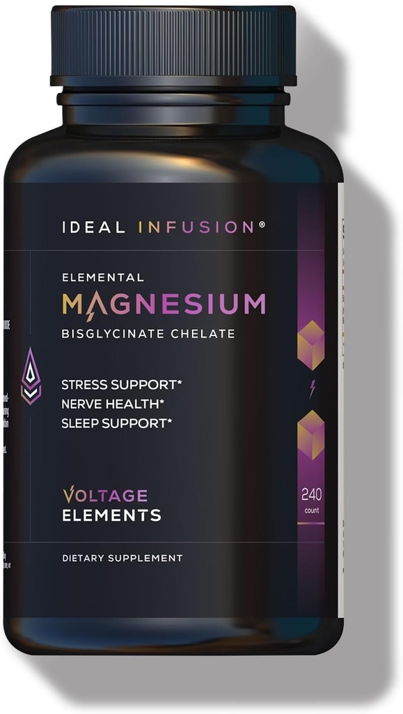 Elementos de tensión Magnesium Glycinate Chelate 2777mg - Promociona la relajación & sueño profundo - Magnesio elemental 500mg (240 cápsulas) Vegan