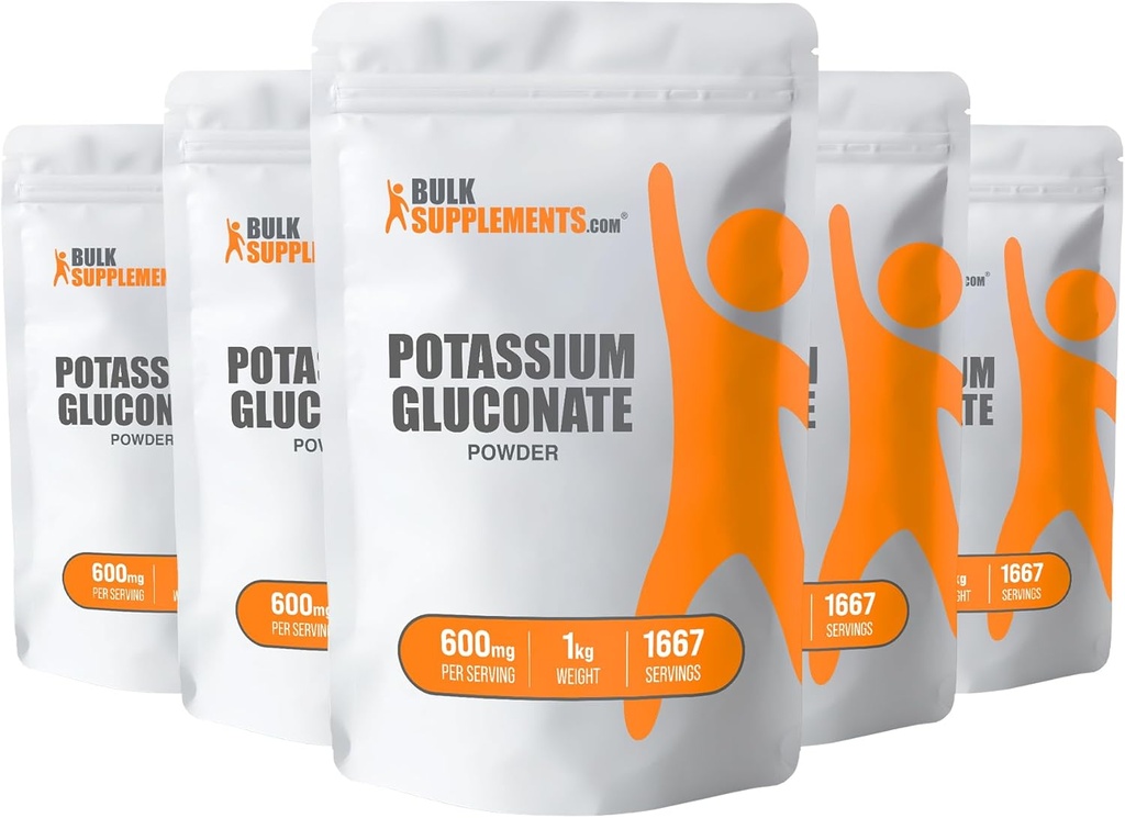 BulkSupplements.com Potassium Gluconate Powder - Suplemento de Potasio, Suplemento Mineral - Gluten Free, 600mg por Serving, 5kg (11 lbs) (Pack of 5)