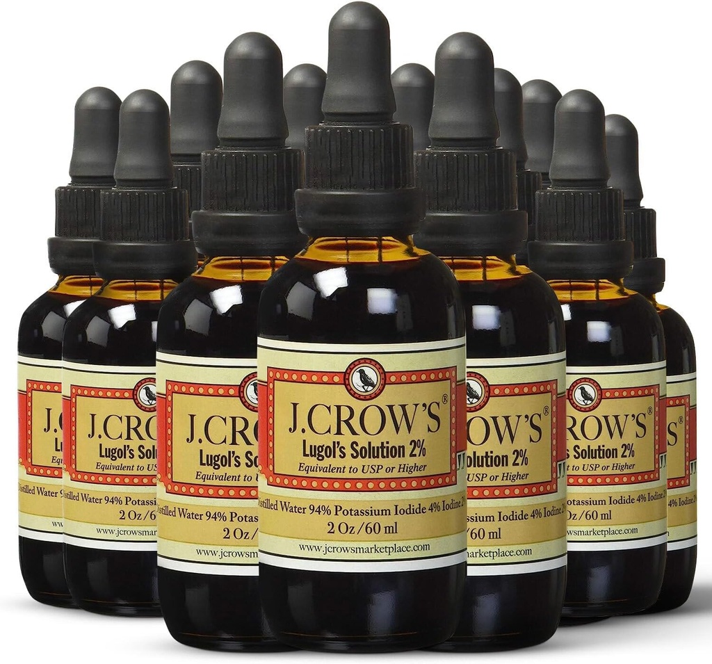 J.CROW'S® Lugol's Solution of Iodine 2% 2 oz (12 botellas) – Iodina Premium &amp; Potassium Iodide Liquid, Gluten " , Extracto natural libre de alcohol, No Expiration