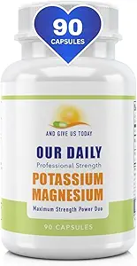 Our Daily Vites Magnesium Potassium Complex 90 Capsules Supplement High Absorption Magnesium Aspartate Oxide Support Vascular Health & Leg Cramp Potassium Aspartate Chloride