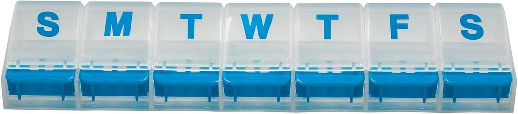 Rehabilitación ventaja Organizador semanal de píldoras – Caja de píldoras Empujadas de 7 días con grandes componentes, Diseño fácil abierto para medicamentos y vitaminas. Viajes " Uso diario