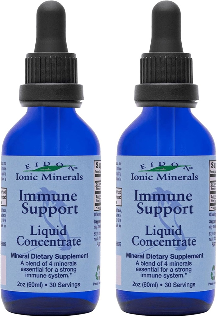 Eidon Ionic Minerals Immune Support Supplement Liquid Concentrate - Mineral Drops with Zinc, Selenium, Support &amp; Maintain Immune System, Bioavailable, No Preservatives - 2 oz (Pack of 2)