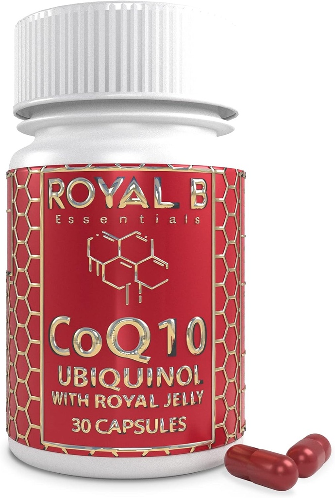 Co-Enzima de Ultra-Premio Q10 con jalea real, Ubiquinol CoQ10 cápsulas para la salud del corazón y la defensa inmunitaria, suplemento de CoQ10 totalmente natural Hecho por abejas, 3.000 mg, 30 cápsulas vegetarianas