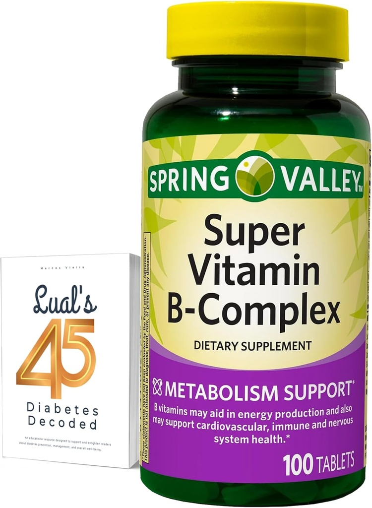 Valle de primavera Super vitamina B Complejo Carbonato de calcio, ácido acúbico 100 Tabletas Agrupar con 45 Diabetes de Lual Decodificado