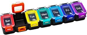 EZY DOSE Weekly (7-Day) Daily Pill Planner, Medicine Case, Vitamin Organizer Container, Waterproof Locking Compartments to Secure Prescription Medication and Prevent Accidental Spilling, Rainbow