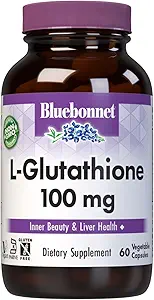 Bluebonnet L-Glutathione 100 mg cápsulas de vitamina, 60 cuenta, blanco