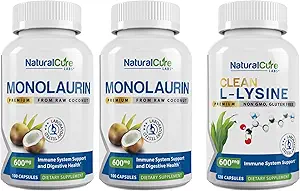 Natural Cure Labs Bundle: Monolaurin 600mg 2 Pack + Limpio L-Lysine