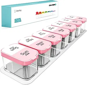 Organizador de píldoras extra grande Daviky Semanal, organizador de píldoras de medicina XL 2 veces al día, gran caja de píldoras 7 días PM para vitaminas, suplementos y medicamentos