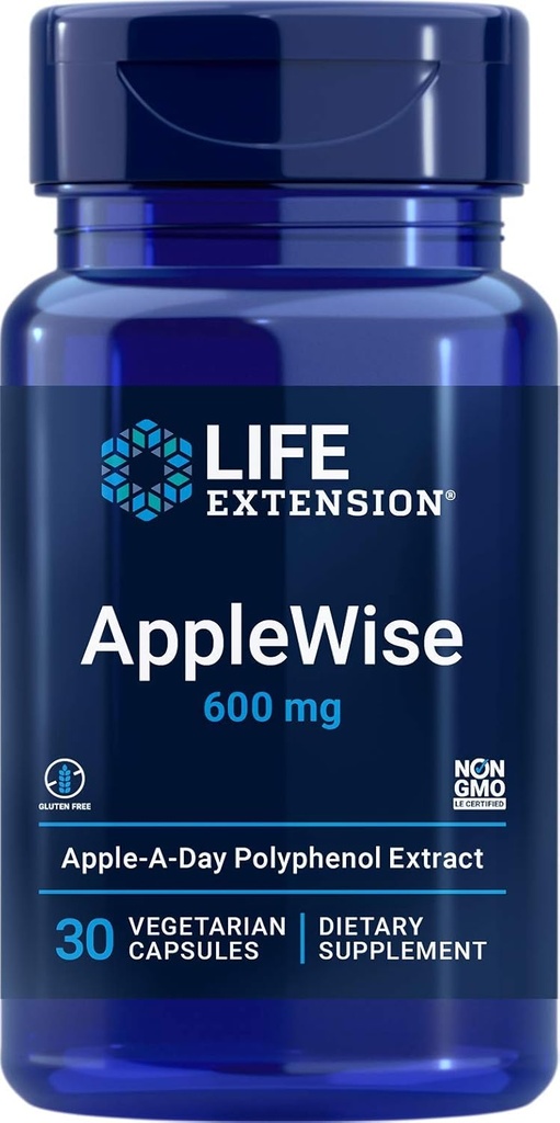 Extensión de la vida AppleWise 600mg Antioxidant-Rich Organic Apple Polyphenols Heart " Colon Health - Non-GMO, Gluten-Free - 30 cápsulas vegetarianas