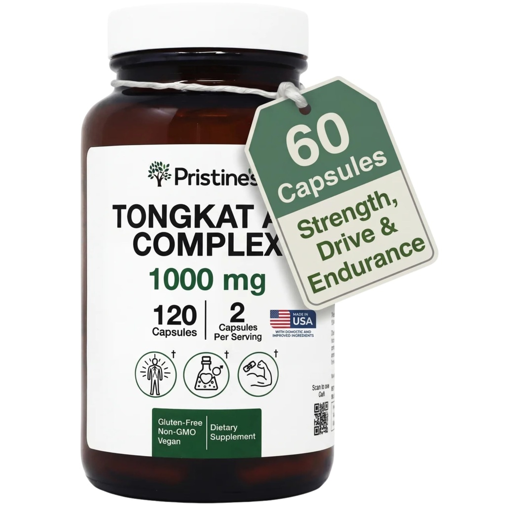 PriSTINE'S Tongkat Ali Capsules - 1000MG 60 Day Supply - Athletic Performance Support - Lean Mass Muscle Building Herbal Supplement for Men &amp; Women - Vegan, Gluten Free, Non GMO