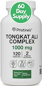PriSTINE'S Tongkat Ali Capsules - 1000MG 60 Day Supply - Athletic Performance Support - Lean Mass Muscle Building Herbal Supplement for Men &amp; Women - Vegan, Gluten Free, Non GMO