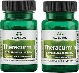 Swanson Theracurmin - Suplemento Herbal Apoyo a la Movilidad Conjunta de Salud - Formulado para Alta Absorción - (30 cápsulas, 100 mg cada uno) (2 Pack)