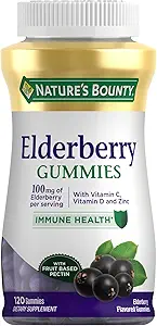 Bounty Elderberry Gummies, Suplemento dietético, soporta la salud inmune, contiene vitamina A, C, D, E y Zinc, 100 mg, 120 Gummies