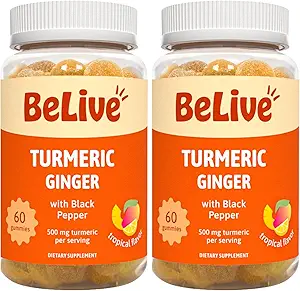 Curcumina de Turmérica BeLive con Pepper Negro > jengibre - 500 mg de suplemento de Turmérico y jengibre para soporte inmunitario, piel sana y movilidad - Flavor tropical