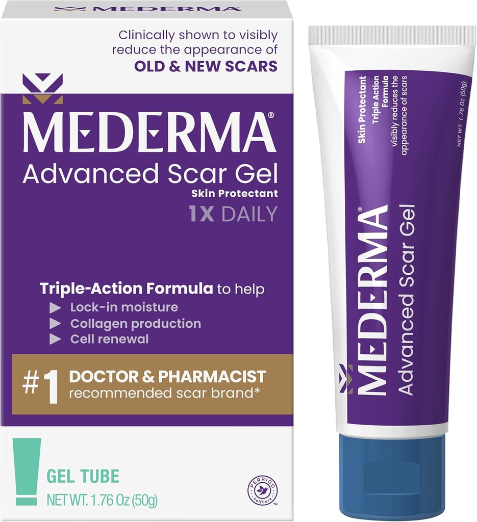 Mederma Advanced Scar Gel - Treats Old " New Scars, reduce la aparición de cicatrices de Acne, Cirugía, Quemaduras, Lesiones " Stretch Marks, 1,76 Oz (50g)