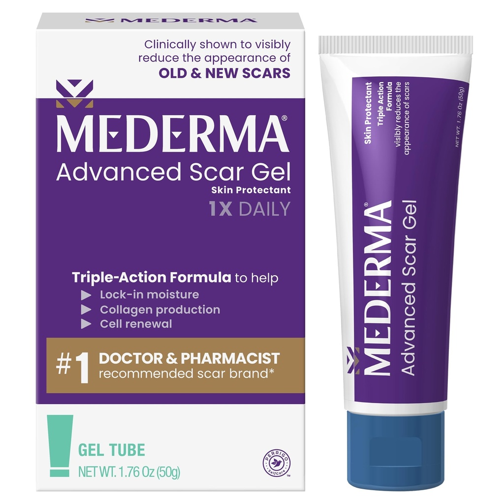 Mederma Advanced Scar Gel, Treats Old and New Scars, Reduces the Appearance of Scars from Acne, Stitches, Burns and More, 50 Grams