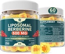 Beberine 500mg Suplemento, Una vez Daily, Liposomal Gummies with Ceylon Cinnamon, Bitter Melon, Banaba Hoja para Metabolismo Equilibrado, AMPK Activador, Alta Absorción, Sugar Gratis, Vegan, 60 Cts
