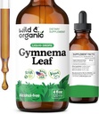 Wild &amp; Organic Gymnema Sylvestre Extract Drops - Suplementos sin azúcar de Gymnema Sylvestre - Tintura basada en Gurmar Powder - gotas líquidas Vegan, sin alcohol - 4 fl oz